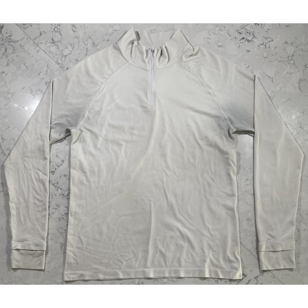 Fabletics Quarter Zip Pullover Mens Large Off White‎ Long Sleeve Athleisure